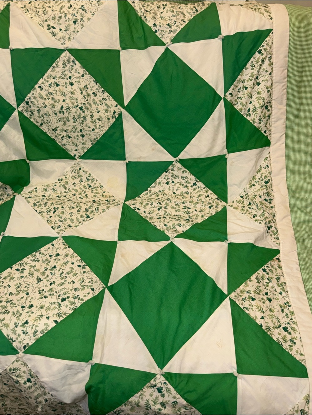 Handmade quilt white with multi green color patch work full size
